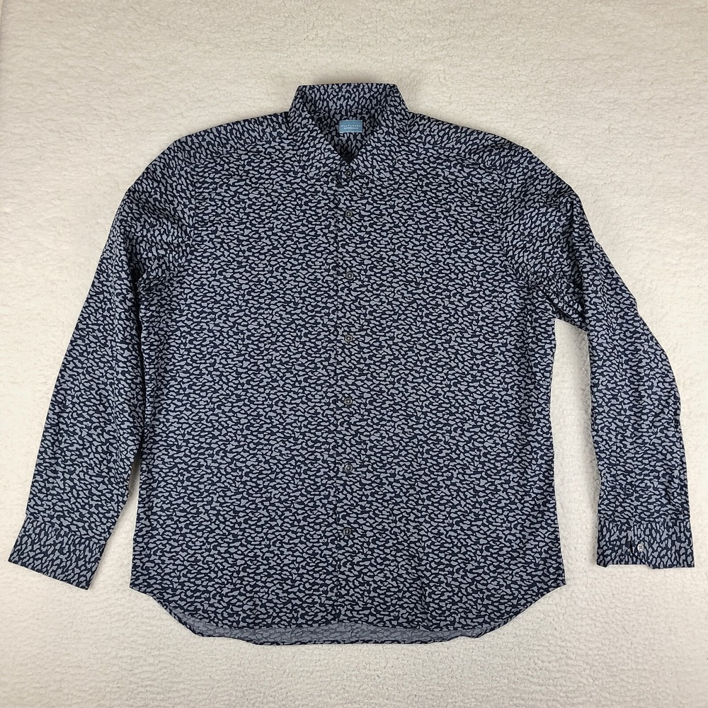 Culturata Shirt Mens 2XL XXL Blue Leopard Print Contemporary Fit Dress Button Up